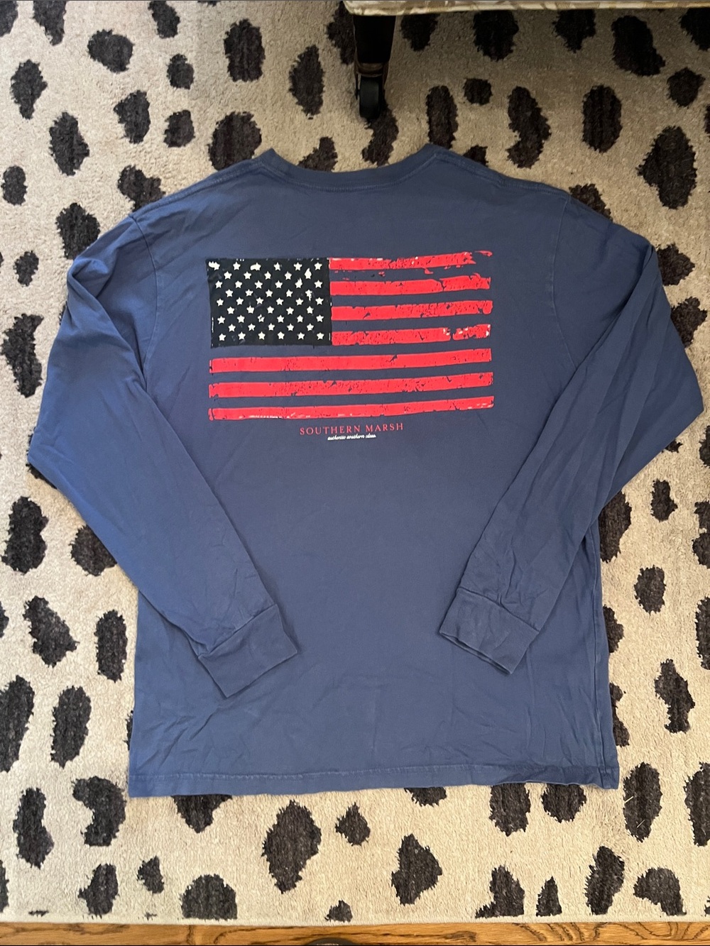 Southern Marsh Navy Long Sleeve Tee with Distressed Flag Graphic